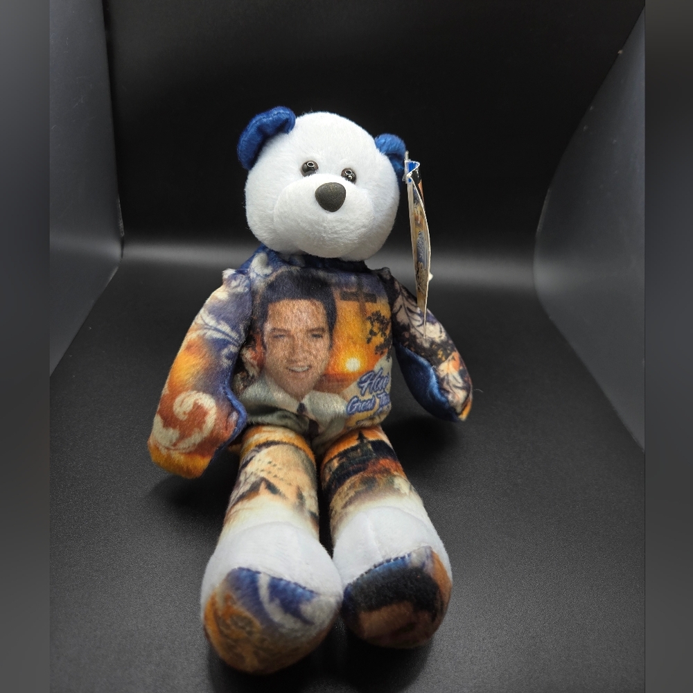 Colorful Teddy Bear with Graphic Design Elvis Presley , Vintage Collector
